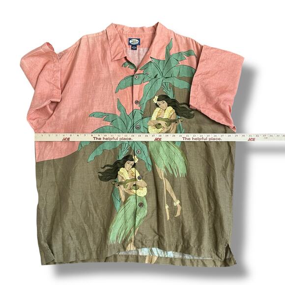 Tommy Bahama Men’s XXL 100% Linen Hawaiian Camp Shirt Hula Girl Palm Tree Print - Picture 3 of 10